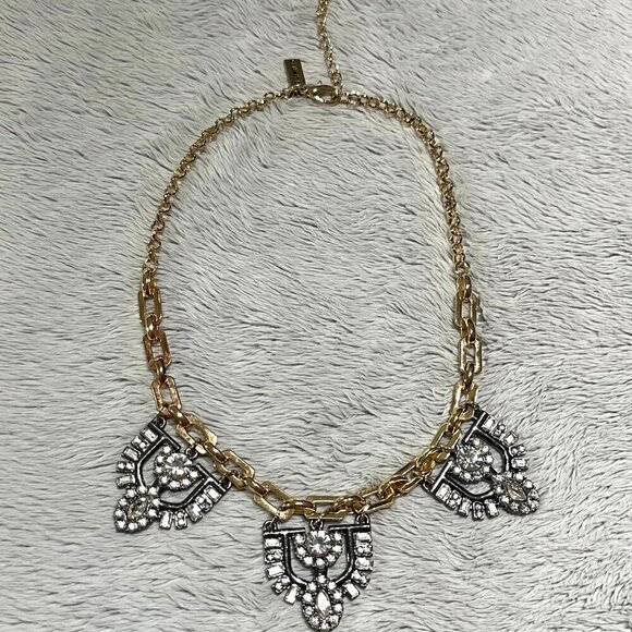 Stella & Dot for The Limited Two-Tone Art Deco Rhinestone Statement Bib Necklace - Picture 4 of 11